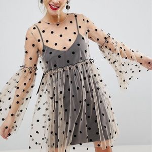ASOS Sheer Black Polka Dot Dress with Ribbon